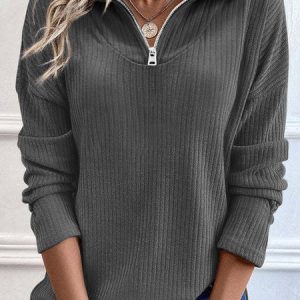 Women's Long Sleeve Blouse Spring/Fall Plain Jersey Shawl Collar Daily Going Out Casual Top, JustFashionNow Shirts, color:Deep Gray|size:5XL,