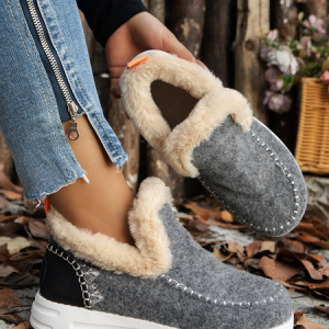Casual Plain Plush Slip On Flat Heel Comfy Snow Boots, Boots, color:Gray|size:43, catalog Noracora shop