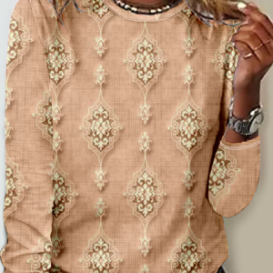 Crew Neck Casual Loose 3D Printing T-Shirt, Long sleeves, Lilicloth.com