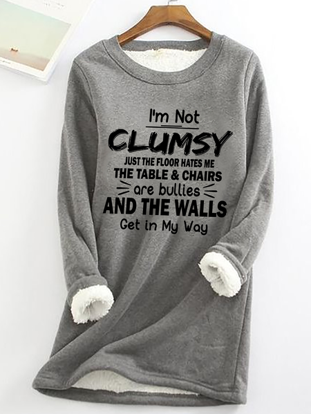 I'm Clumsy Casual Fluff Fleece Fabric Sweatshirt, Hoodies&Sweatshirts, Lilicloth.com