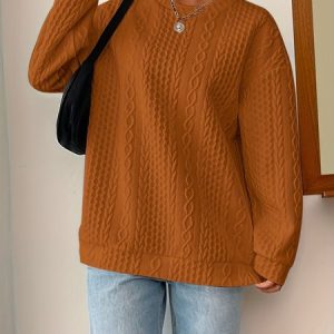 Casual Crew Neck Plain Sweatshirt, Hoodies & Sweatshirts, color:Light Brown|size:XXL, catalog Noracora shop