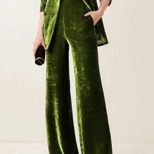 Plus Size Urban Plain Velvet Fashion Pants, Plus Pants, color:Green|size:4X, Stylewe