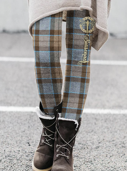 Sassenach Dragonfly Embroidered Vintage Plaid Cozy Leggings, Leggings, Lilicloth.com