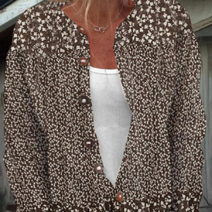Women 3D Printing Long Sleeve Comfy Casual Buttoned Cardigan, Cardigans, color:Brown|size:3XL, catalog Noracora shop