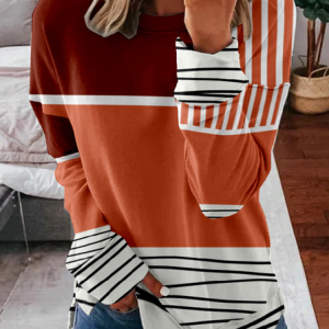 Casual Crew Neck Geometric Sweatshirt Zipper, Hoodies & Sweatshirts, color:Orange Red|size:4XL, catalog Noracora shop