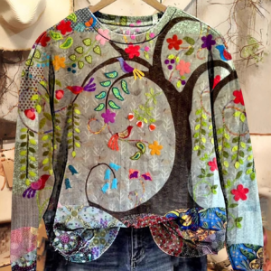 Casual Crew Neck Floral Loose Sweatshirt, Hoodies&Sweatshirts, Lilicloth.com