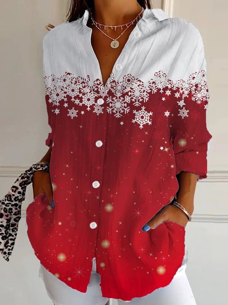 Women's Long Sleeve Shirt Spring/Fall Christmas Shirt Collar Daily Going Out Casual Top, JustFashionNow Blouses, color:Red|size:XXL,