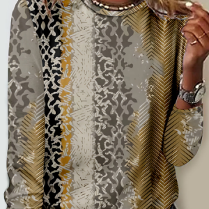 Casual Jersey Loose Abstract T-Shirt, Long sleeves, Lilicloth.com
