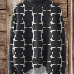 Casual Turtleneck Geometric Sweatshirt, Hoodies & Sweatshirts, color:Black|size:3XL, catalog Noracora shop