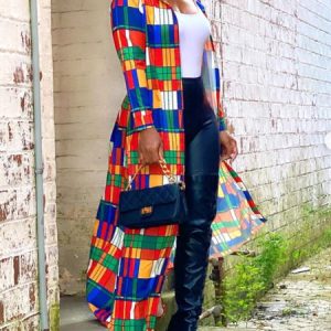 Casual Loosen Plaid Shirt Collar Kimono, Kimonos, color:As Picture|size:XXL, Stylewe