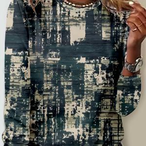 Casual Ethnic Crew Neck Long Sleeve T-shirt, T-shirts, color:As Picture|size:4XL, catalog Noracora shop