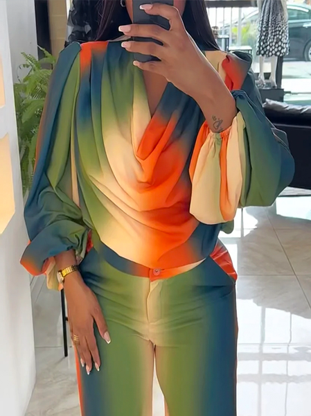 Ombre Bell Sleeve Urban Blouse, Blouses and Shirts, color:As Picture|size:XXL, Stylewe