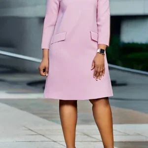 Urban Plain Stand Collar Knee Length Dress, Midi Dresses, color:Pink|size:XXL, Stylewe