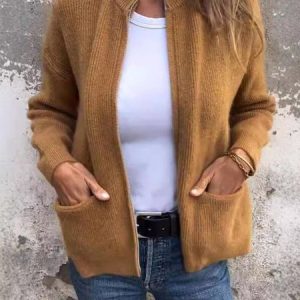 Women's Plain Zipper Regular Loose Jacket, Jackets, color:Yellow|size:5XL, catalog Noracora shop