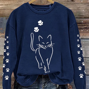 Casual Crew Neck Cut Cat Print Sweatshirt, Hoodies & Sweatshirts, color:Purplish blue|size:5XL, catalog Noracora shop