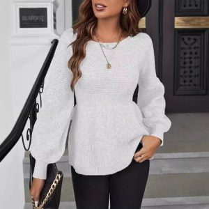 Women Plain Long Sleeve Comfy Casual Sweater, Sweaters, color:White|size:XL, catalog Noracora shop