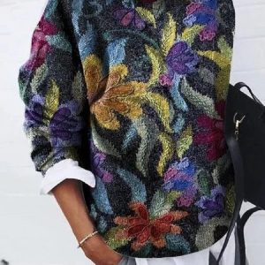 Casual Crew Neck Floral Sweatshirt Zipper, Hoodies & Sweatshirts, color:Deep Blue|size:3XL, catalog Noracora shop