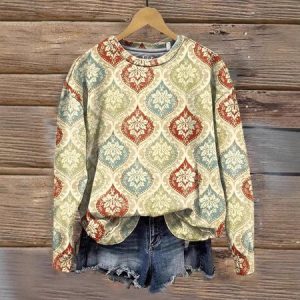 Casual Crew Neck Floral Sweatshirt, Hoodies & Sweatshirts, color:Yellow|size:XXL, catalog Noracora shop