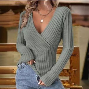 Casual 3D Printing V Neck Long Sleeve T-shirt, T-shirts, color:Aqua|size:XL, catalog Noracora shop