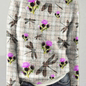Plant flower checkered round neck sweater, Sweaters, Lilicloth.com