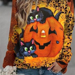 Casual Crew Neck Halloween Sweatshirt, Hoodies & Sweatshirts, color:Multicolor|size:XXL, catalog Noracora shop