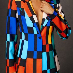 Urban Colorblock Lapel Collar Blazer, Blazers, color:As Picture|size:XXL, Stylewe