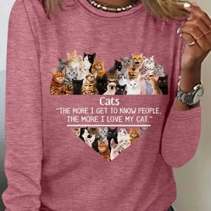 Cats The More I Get To Know People Casual Long Sleeve Shirt, Long sleeves, Lilicloth.com