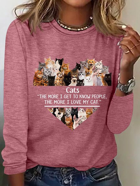 Cats The More I Get To Know People Casual Long Sleeve Shirt, Long sleeves, Lilicloth.com