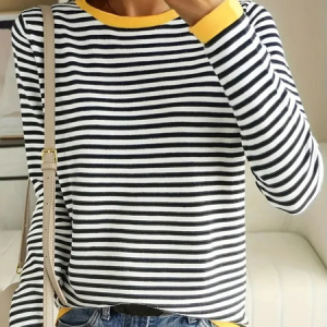Casual Striped Crew Neck Long Sleeve T-shirt, T-shirts, color:As Picture|size:4XL, catalog Noracora shop
