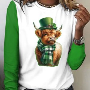 St. Patrick's Day Highland Bull Long Sleeve T-shirt, Long sleeves, Lilicloth.com