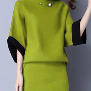 Color Block Casual Mock Neck Loosen Sweater, Pullovers, color:As Picture|size:XXL, Stylewe