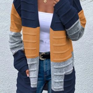Women's Casual Winter Striped Wool/Knitting Cardigan, JustFashionNow Cardigans, color:Blue|size:3XL,