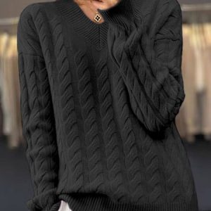 Women Wool/Knitting Plain Long Sleeve Comfy Casual Sweater, Sweaters, color:Black|size:XL, catalog Noracora shop