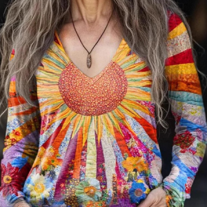Women's Long Sleeve Tee T-shirt Spring/Fall Geometric Crew Neck Casual Top, JustFashionNow T-Shirts, color:Yellow|size:4XL,
