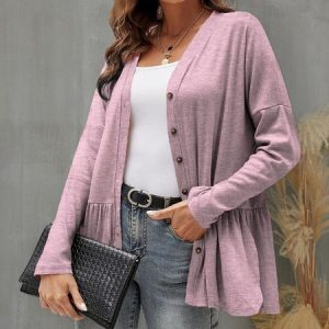Women's Plain Regular Loose Jacket, Outerwear, color:Pink|size:XL, catalog Noracora shop