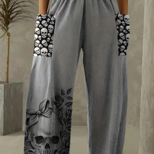 Casual Halloween Loose Cotton And Linen Long Pants, Pants, color:Gray|size:5XL, catalog Noracora shop