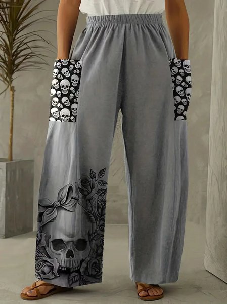 Women's Trousers Straight Pants Daily Going Out Casual Cotton And Linen Halloween Spring/Fall Pants, JustFashionNow Pants, color:Gray|size:5XL,