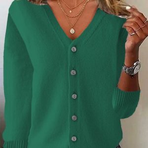 Women's Casual Spring/Fall Plain Wool/Knitting Cardigan, JustFashionNow Cardigans, color:Green|size:XXL,