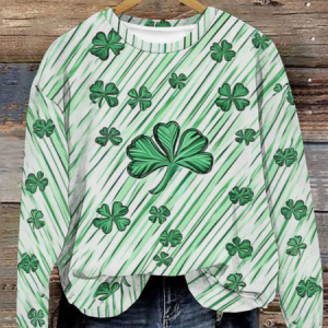 Women's St Patricks Day Four-leaf Clover Print Casual Crew Neck Floral Sweatshirt, JustFashionNow Sweatshirts & Hoodies, color:Green|size:XXL,