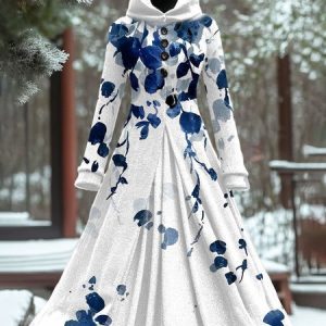 Women's Long Sleeve All Season Plain Dress Hooded Daily Going Out Vintage Maxi A-Line Fit & Flare Dress, JustFashionNow Dresses, color:Color10|size:5XL,