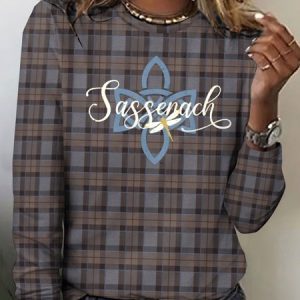 Sassenach retro checkered casual long sleeved T-shirt, Long sleeves, Lilicloth.com