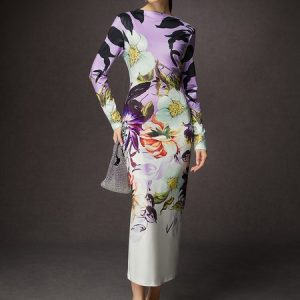Elegant Floral Printing Tight Maxi Dress, Maxi Dresses, color:Purple|size:XXL, Stylewe
