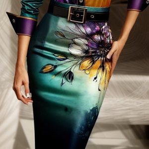 Floral Urban High Waist Skirt With No Belt, Skirts, color:As Picture|size:XXL, Stylewe