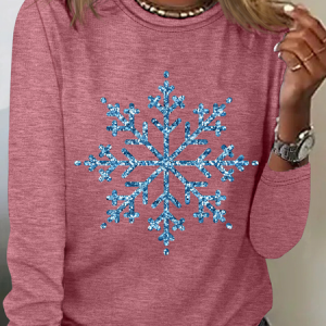 Winter Snowflake Casual Long Sleeve Shirt, Long sleeves, Lilicloth.com