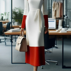 Elegant Color Block  Maxi Dress With Belt, Maxi Dresses, color:As Picture|size:XXL, Stylewe