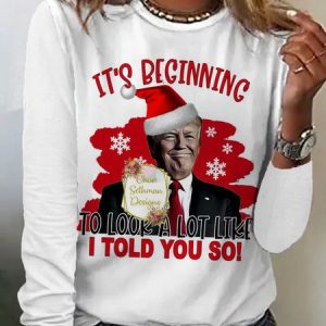 Casual Christmas Crew Neck Long Sleeve T-shirt, T-shirts, color:White|size:XXL, catalog Noracora shop