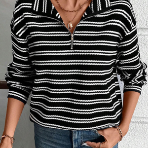 Casual Shawl Collar Striped Sweatshirt Zipper, Hoodies & Sweatshirts, color:Black|size:XL, catalog Noracora shop