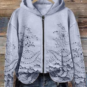 Women's Floral Spring/Fall Cotton Long Sleeve Casual Daily Hoodie, JustFashionNow Outerwear, color:Light Blue|size:5XL,