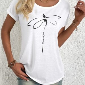 Casual Jersey Dragonfly Loose T-Shirt, T-shirts, color:Green|size:XXL, catalog Noracora shop