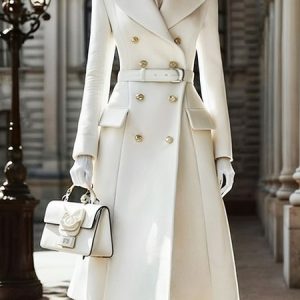Regular Sleeve Urban Lapel Collar Regular Fit Coat With Belt, Coats, color:White|size:XXL, Stylewe